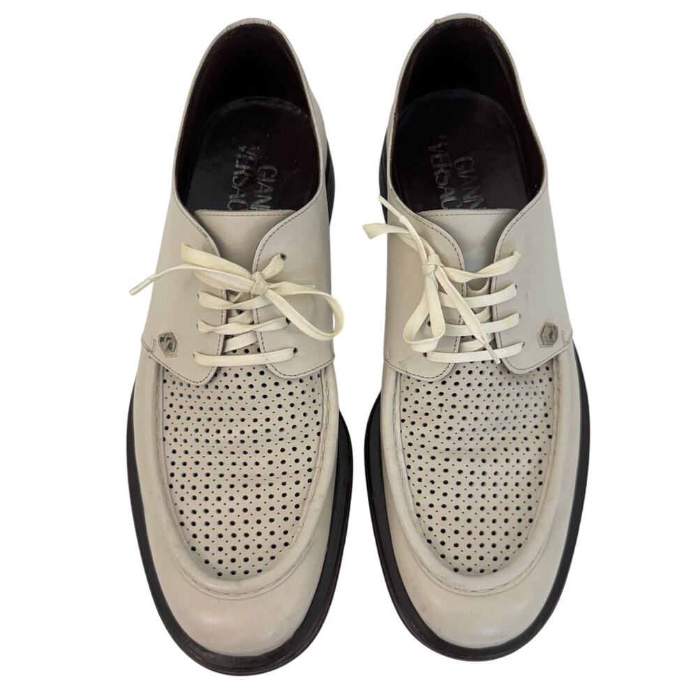Gianni Versace Vintage Perforated Leather Lace-Up Shoes Brogues White Men's 11